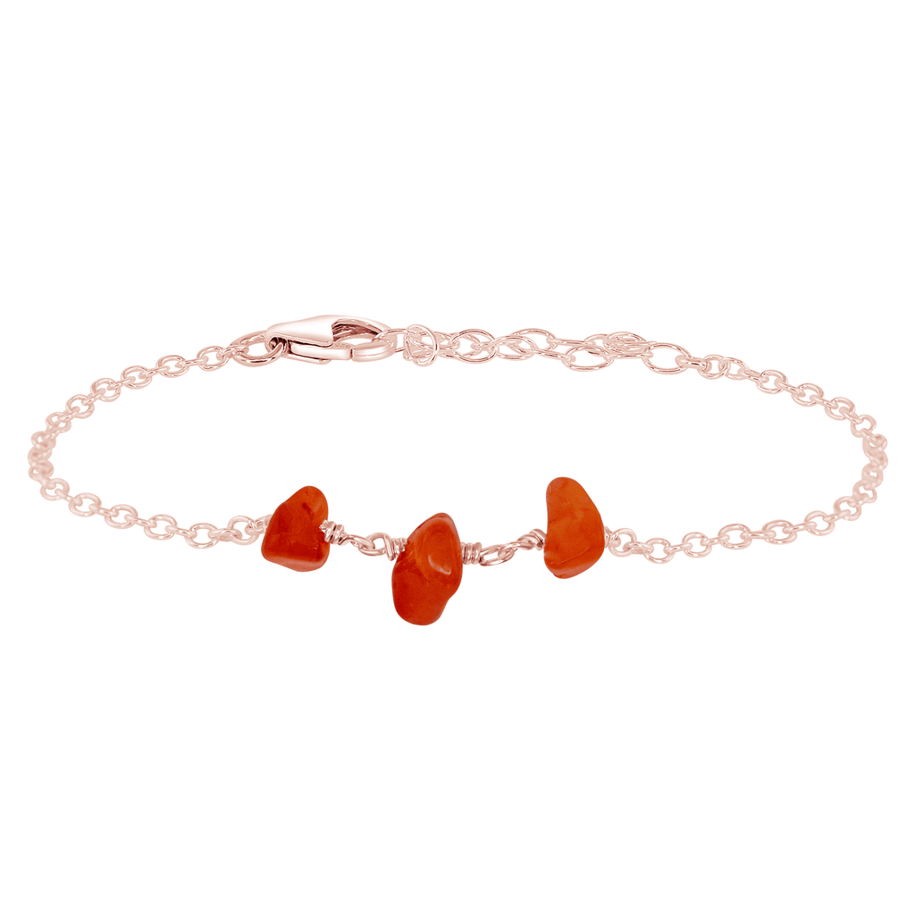 Carnelian Beaded Chain Bracelet - Carnelian Beaded Chain Bracelet - 14k Rose Gold Fill - Luna Tide Handmade Crystal Jewellery