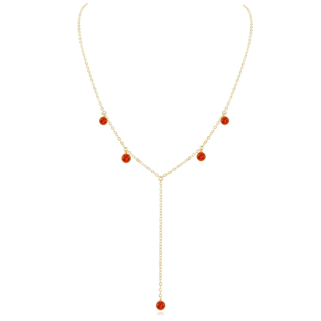 Carnelian Boho Lariat Necklace - Carnelian Boho Lariat Necklace - 14k Gold Fill - Luna Tide Handmade Crystal Jewellery