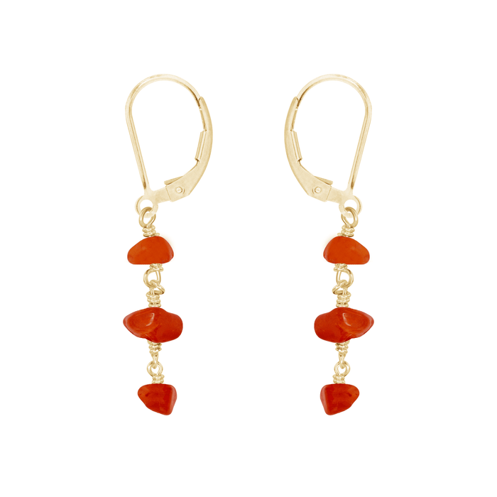 Carnelian Crystal Beaded Chain Dangle Leverback Earrings - Carnelian Crystal Beaded Chain Dangle Leverback Earrings - 14k Gold Fill - Luna Tide Handmade Crystal Jewellery