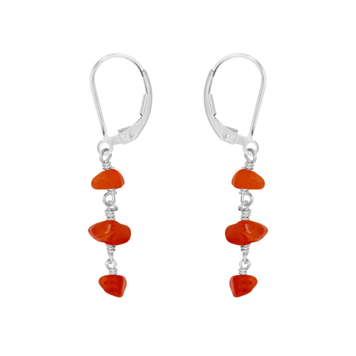 Carnelian Crystal Beaded Chain Dangle Leverback Earrings - Carnelian Crystal Beaded Chain Dangle Leverback Earrings - Sterling Silver - Luna Tide Handmade Crystal Jewellery