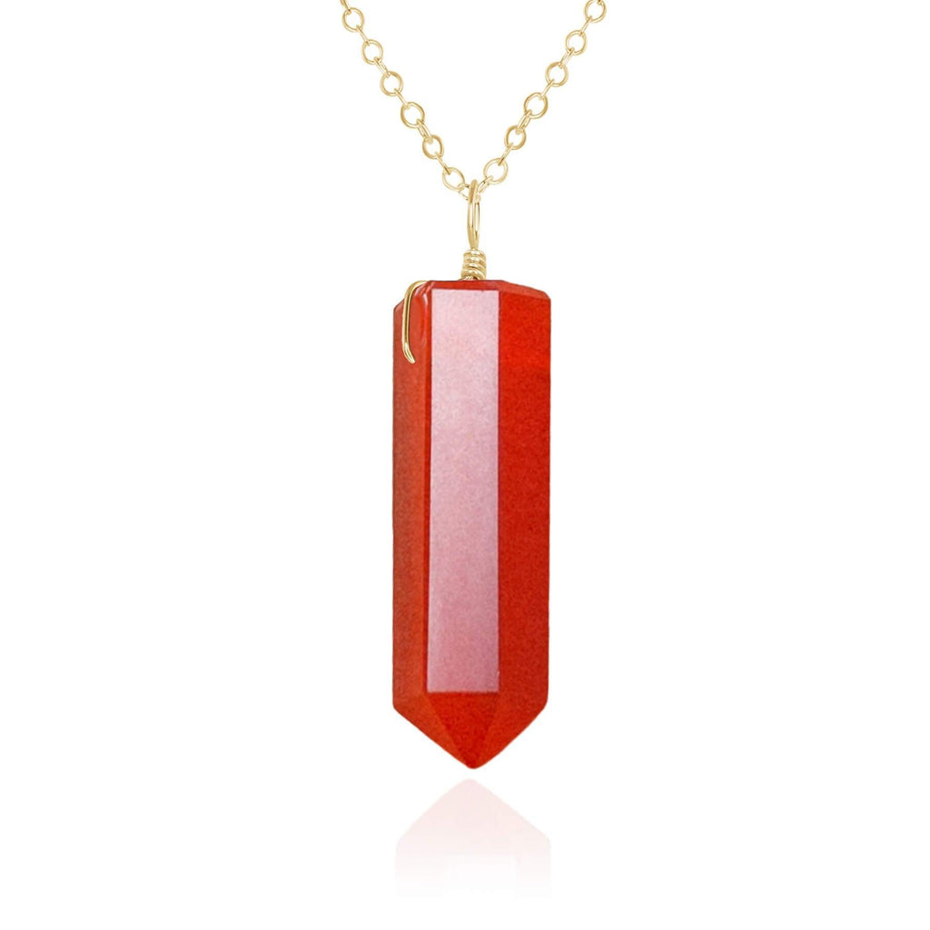 Carnelian Crystal Generator Point Pendant Necklace - Carnelian Crystal Generator Point Pendant Necklace - 14k Gold Fill / Cable - Luna Tide Handmade Crystal Jewellery