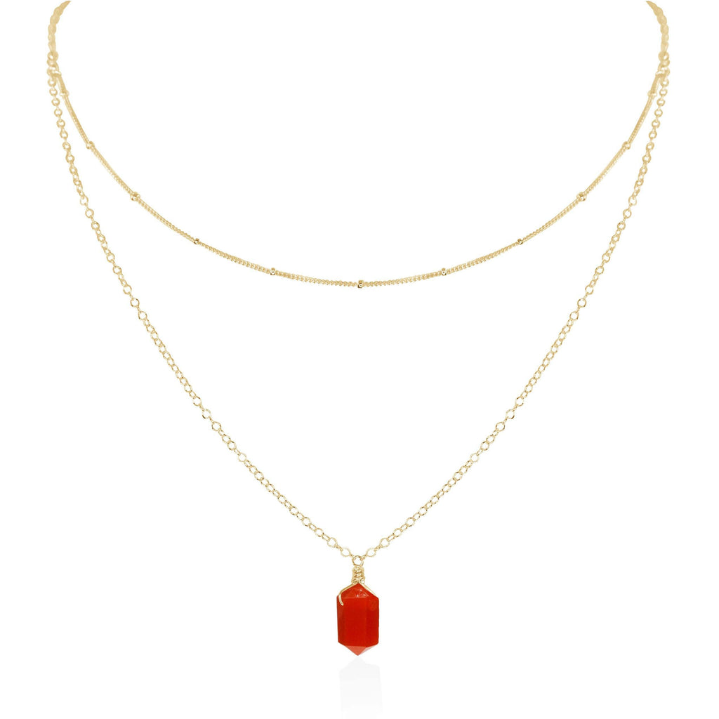 Carnelian Double Terminated Crystal Chain Layered Choker Necklace - Carnelian Double Terminated Crystal Chain Layered Choker Necklace - 14k Gold Fill - Luna Tide Handmade Crystal Jewellery