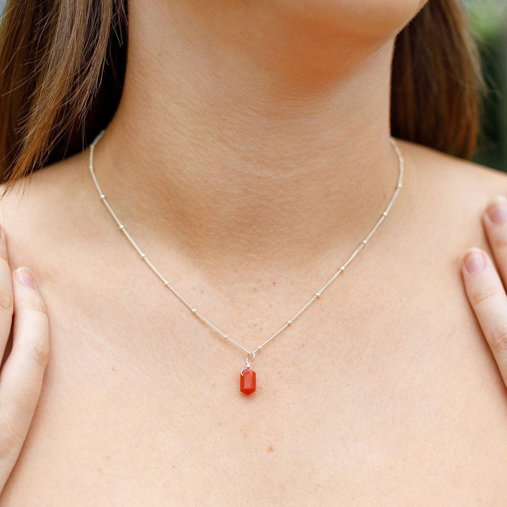 Carnelian Mini Double Terminated Crystal Point Pendant Necklace - Carnelian Mini Double Terminated Crystal Point Pendant Necklace - 14k Gold Fill / Cable - Luna Tide Handmade Crystal Jewellery