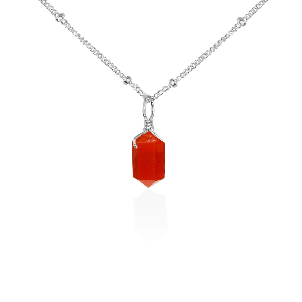 Carnelian Mini Double Terminated Crystal Point Pendant Necklace - Carnelian Mini Double Terminated Crystal Point Pendant Necklace - Sterling Silver / Satellite - Luna Tide Handmade Crystal Jewellery