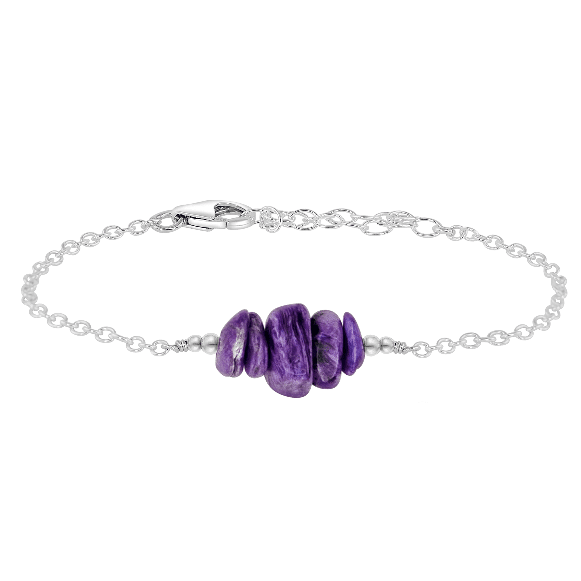 Charoite Chip Bead Bar Bracelet - Charoite Chip Bead Bar Bracelet - Sterling Silver - Luna Tide Handmade Crystal Jewellery