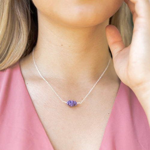 Charoite Chip Bead Bar Necklace - Charoite Chip Bead Bar Necklace - Sterling Silver - Luna Tide Handmade Crystal Jewellery