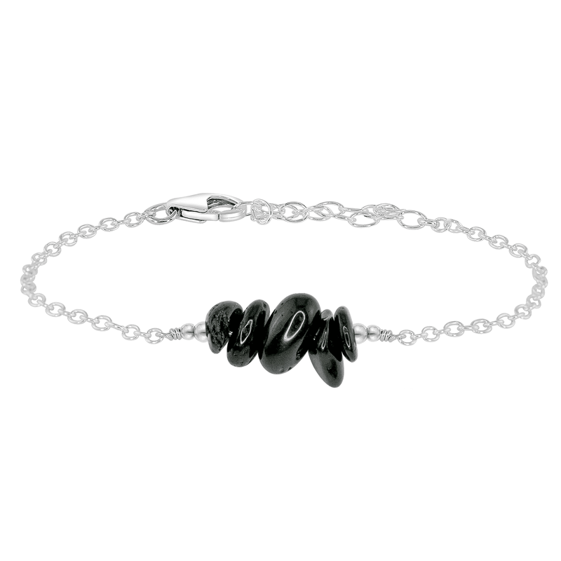 Chip Bead Bar Bracelet - Black Tourmaline - Sterling Silver - Luna Tide Handmade Jewellery