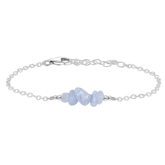 Chip Bead Bar Bracelet - Blue Lace Agate - Sterling Silver - Luna Tide Handmade Jewellery