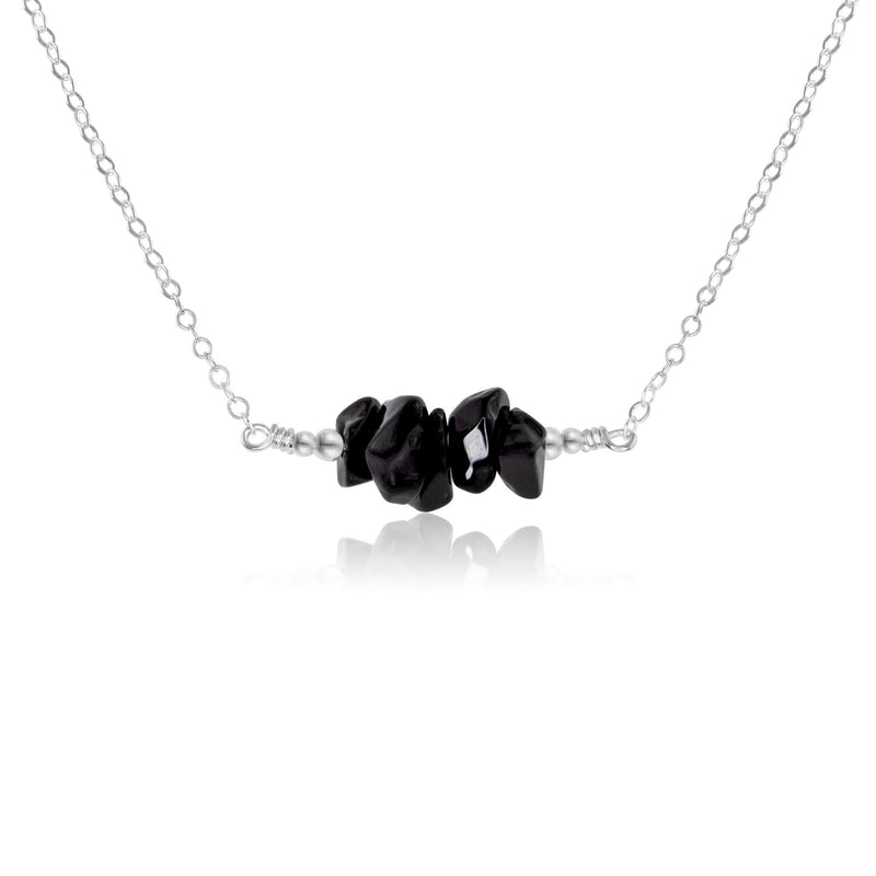 Chip Bead Bar Necklace - Black Onyx - Sterling Silver - Luna Tide Handmade Jewellery