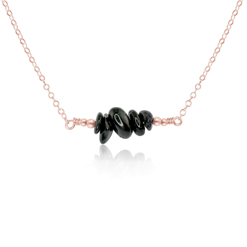 Chip Bead Bar Necklace - Black Tourmaline - 14K Rose Gold Fill - Luna Tide Handmade Jewellery