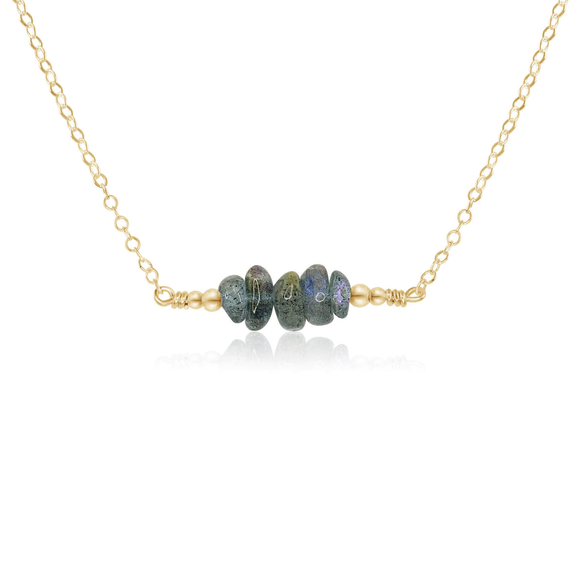 Chip Bead Bar Necklace - Labradorite - 14K Gold Fill - Luna Tide Handmade Jewellery