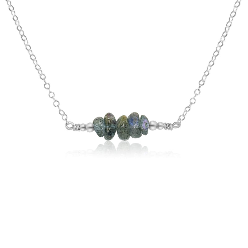 Chip Bead Bar Necklace - Labradorite - Sterling Silver - Luna Tide Handmade Jewellery