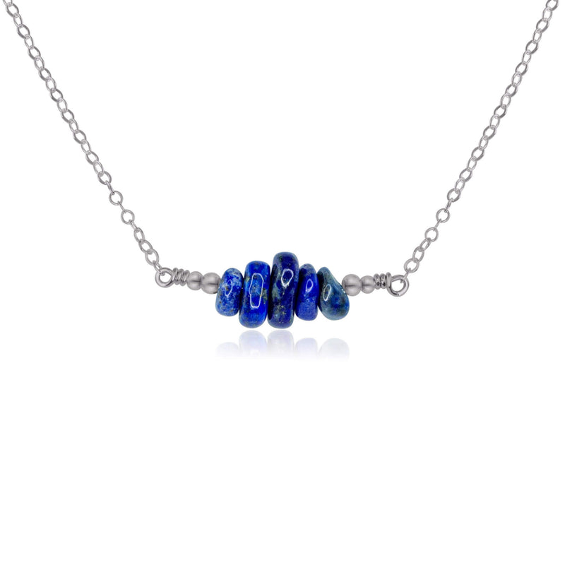 Chip Bead Bar Necklace - Lapis Lazuli - Stainless Steel - Luna Tide Handmade Jewellery