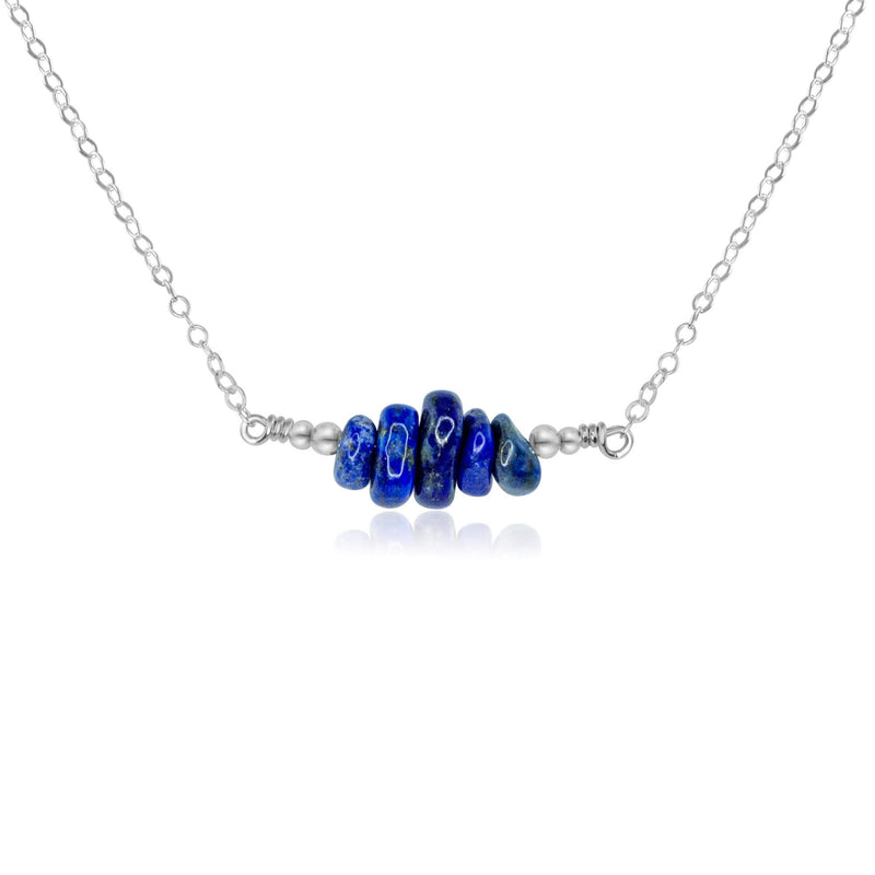 Chip Bead Bar Necklace - Lapis Lazuli - Sterling Silver - Luna Tide Handmade Jewellery