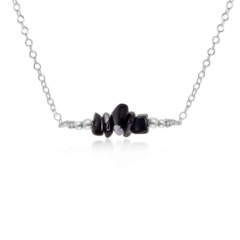 Chip Bead Bar Necklace - Obsidian - Sterling Silver - Luna Tide Handmade Jewellery