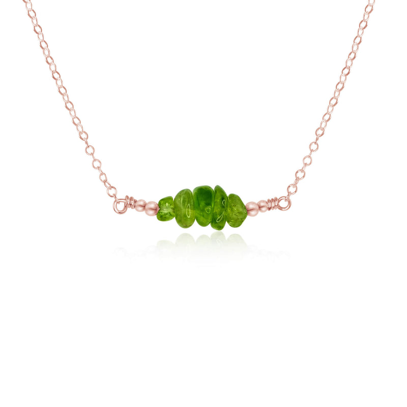 Chip Bead Bar Necklace - Peridot - 14K Rose Gold Fill - Luna Tide Handmade Jewellery
