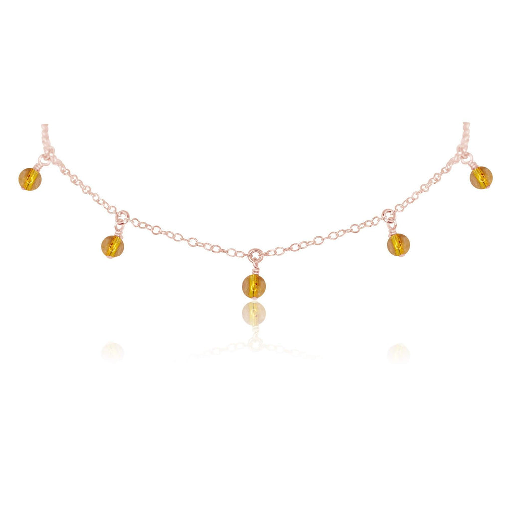 Citrine Bead Drop Choker - Citrine Bead Drop Choker - 14k Rose Gold Fill - Luna Tide Handmade Crystal Jewellery