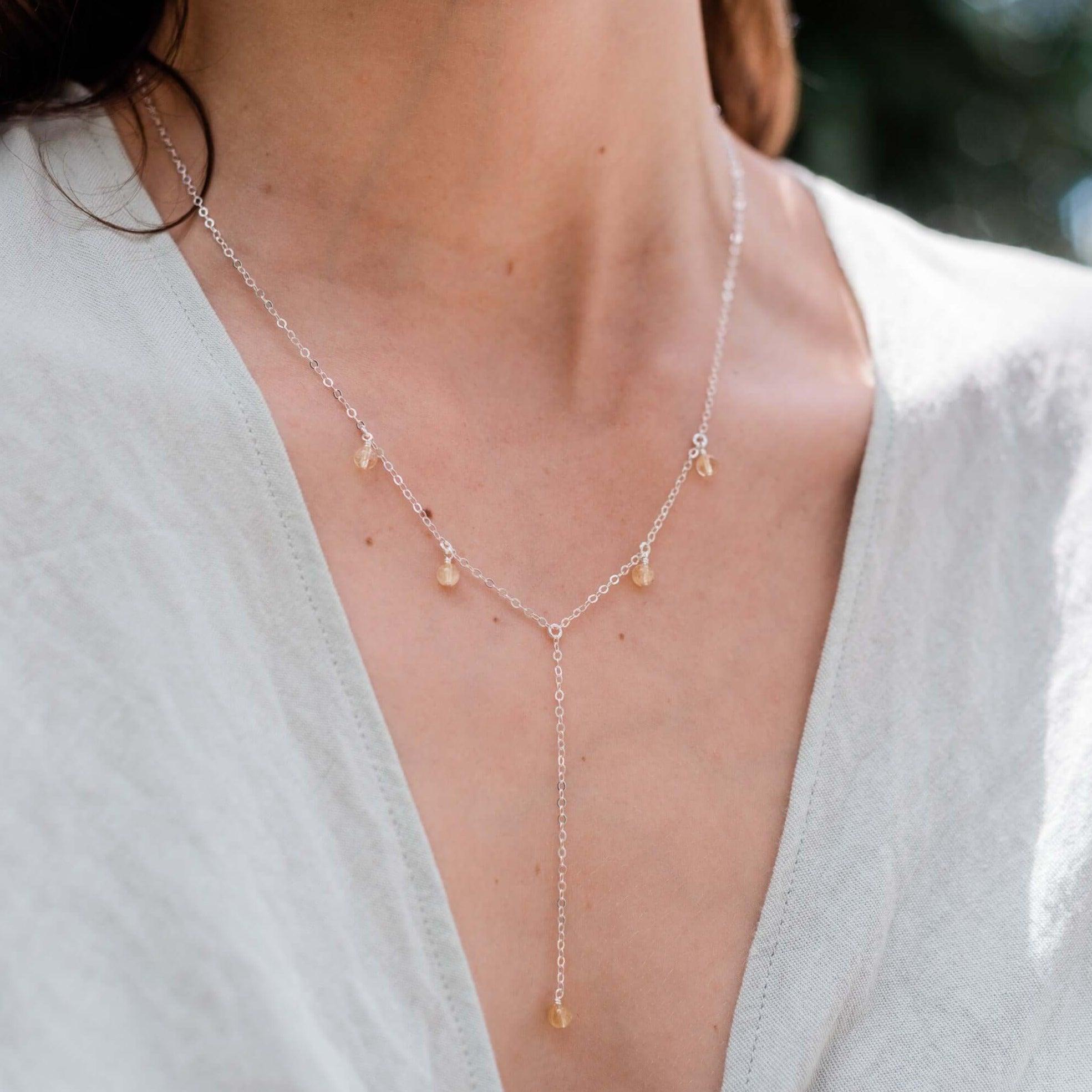 Citrine Boho Lariat Necklace - Citrine Boho Lariat Necklace - 14k Gold Fill - Luna Tide Handmade Crystal Jewellery