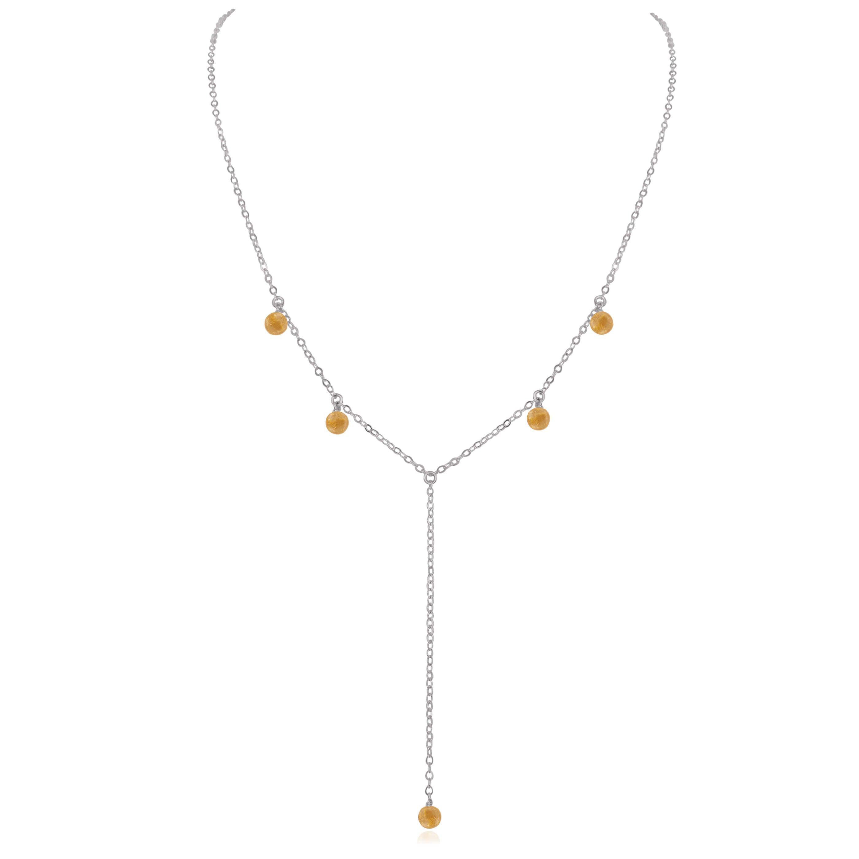 Citrine Boho Lariat Necklace - Citrine Boho Lariat Necklace - Stainless Steel - Luna Tide Handmade Crystal Jewellery