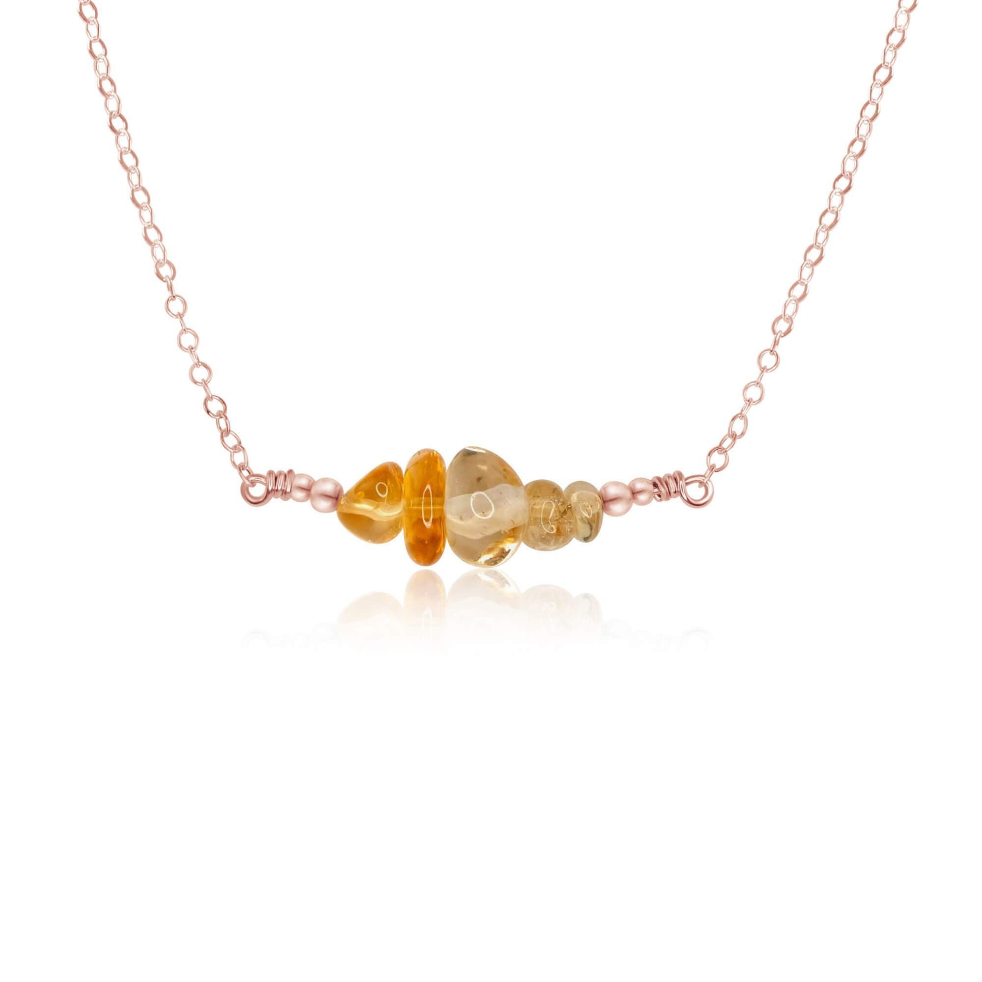 Citrine Chip Bead Bar Necklace - Citrine Chip Bead Bar Necklace - 14k Rose Gold Fill - Luna Tide Handmade Crystal Jewellery