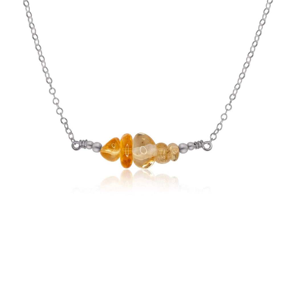 Citrine Chip Bead Bar Necklace - Citrine Chip Bead Bar Necklace - Stainless Steel - Luna Tide Handmade Crystal Jewellery