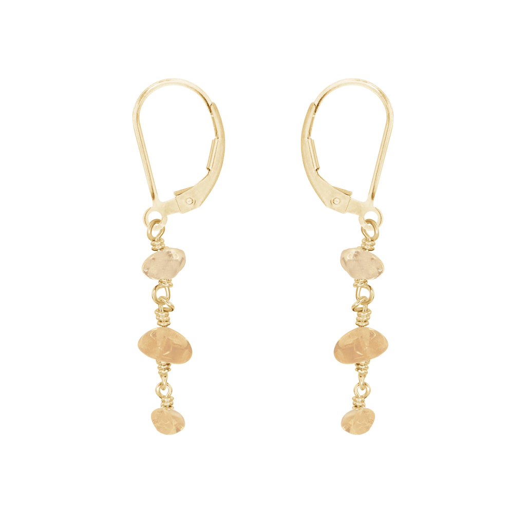 Citrine Crystal Beaded Chain Dangle Leverback Earrings - Citrine Crystal Beaded Chain Dangle Leverback Earrings - 14k Gold Fill - Luna Tide Handmade Crystal Jewellery