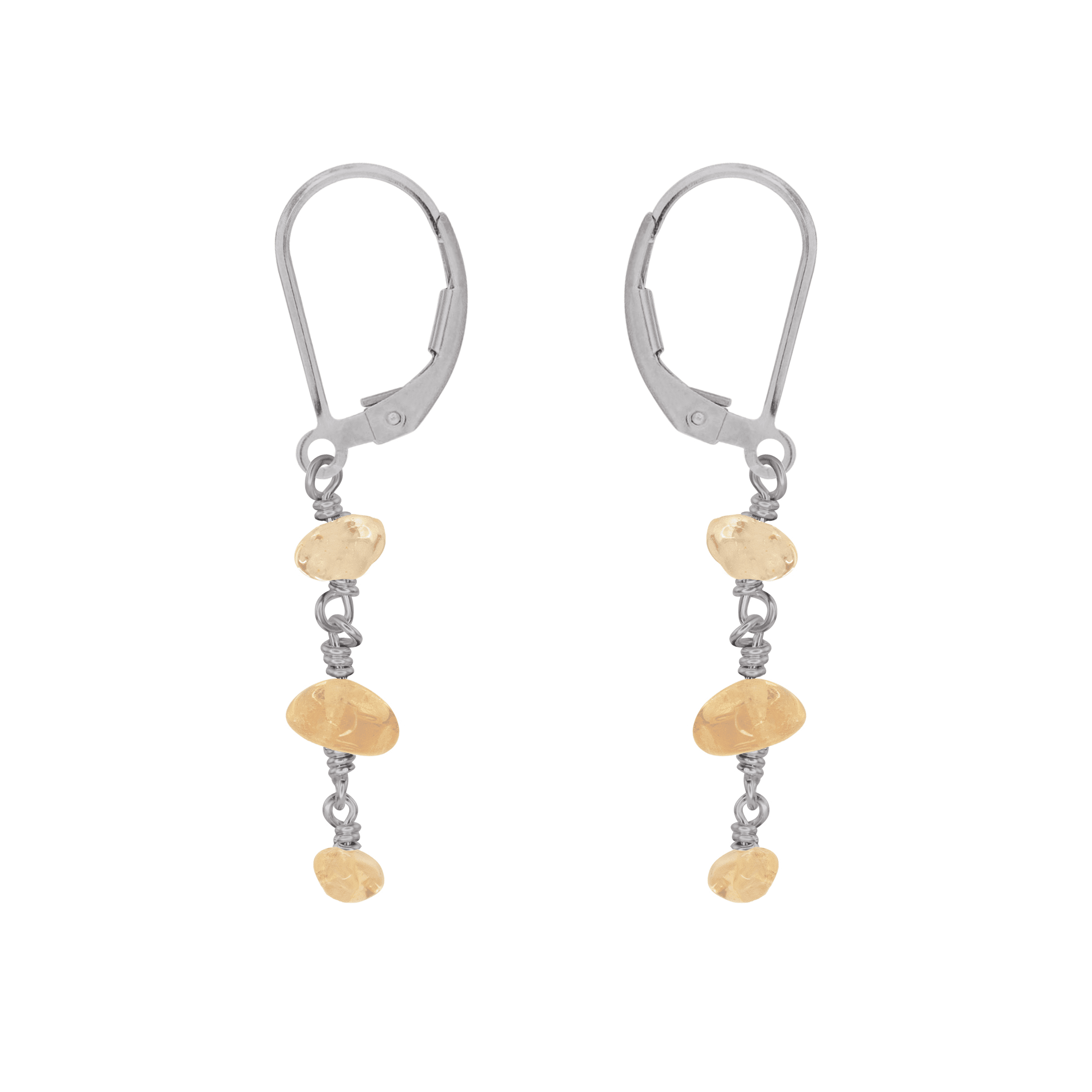Citrine Crystal Beaded Chain Dangle Leverback Earrings - Citrine Crystal Beaded Chain Dangle Leverback Earrings - Stainless Steel - Luna Tide Handmade Crystal Jewellery
