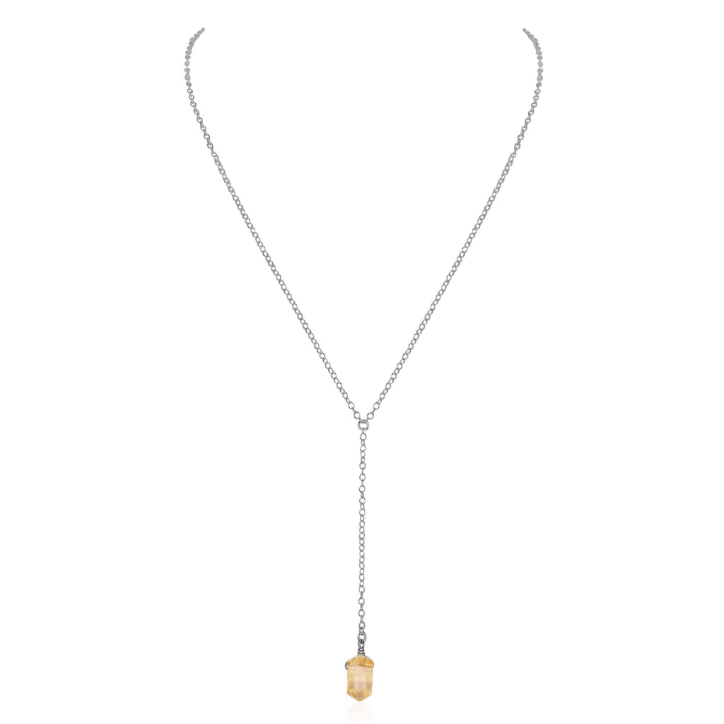 Citrine Double Terminated Mini Crystal Point Lariat Necklace - Citrine Double Terminated Mini Crystal Point Lariat Necklace - Stainless Steel - Luna Tide Handmade Crystal Jewellery
