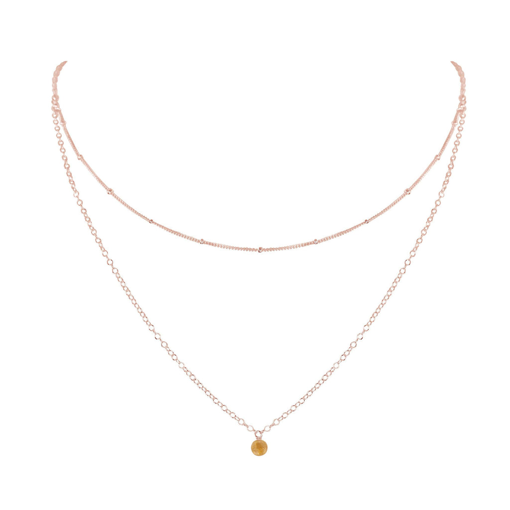 Citrine Gemstone Chain Layered Choker Necklace - Citrine Gemstone Chain Layered Choker Necklace - 14k Rose Gold Fill - Luna Tide Handmade Crystal Jewellery