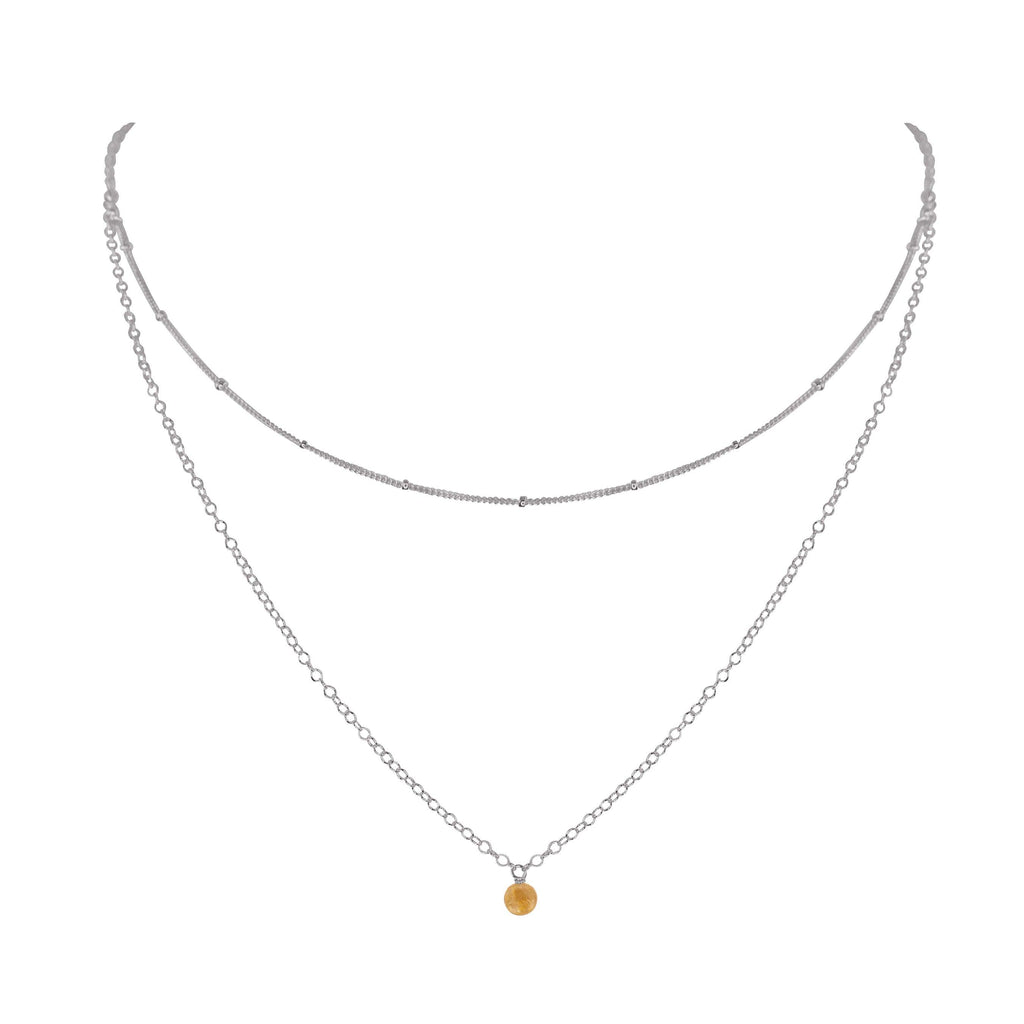 Citrine Gemstone Chain Layered Choker Necklace - Citrine Gemstone Chain Layered Choker Necklace - Stainless Steel - Luna Tide Handmade Crystal Jewellery