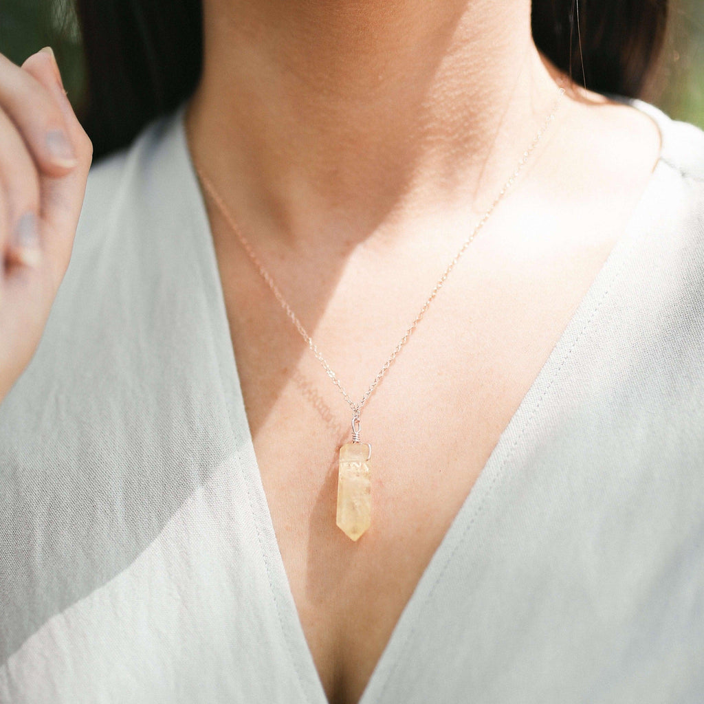 Citrine Gemstone Generator Tower Point Pendant Necklace - Citrine Gemstone Generator Tower Point Pendant Necklace - 14k Gold Fill / Satellite - Luna Tide Handmade Crystal Jewellery