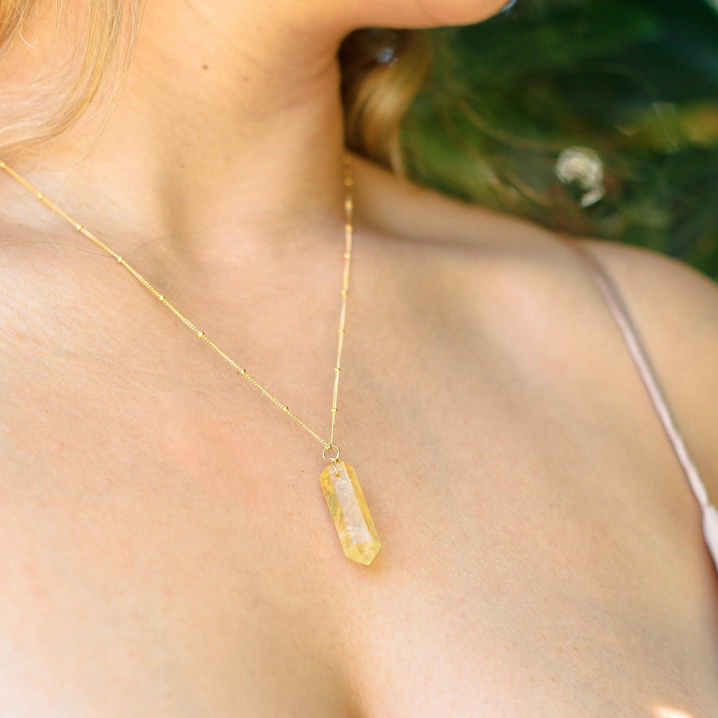 Citrine Gemstone Generator Tower Point Pendant Necklace - Citrine Gemstone Generator Tower Point Pendant Necklace - 14k Gold Fill / Satellite - Luna Tide Handmade Crystal Jewellery