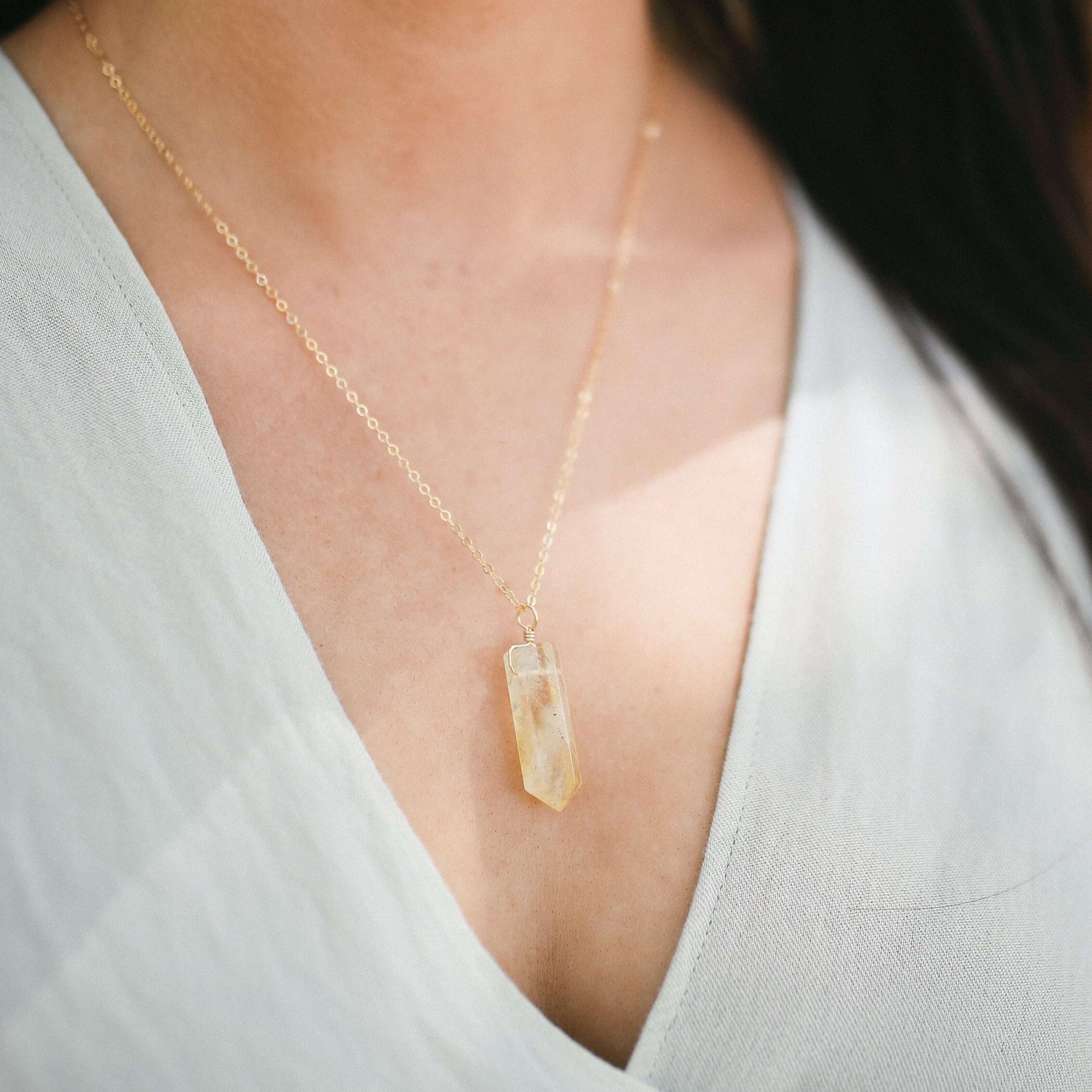 Citrine Gemstone Generator Tower Point Pendant Necklace - Citrine Gemstone Generator Tower Point Pendant Necklace - 14k Gold Fill / Satellite - Luna Tide Handmade Crystal Jewellery