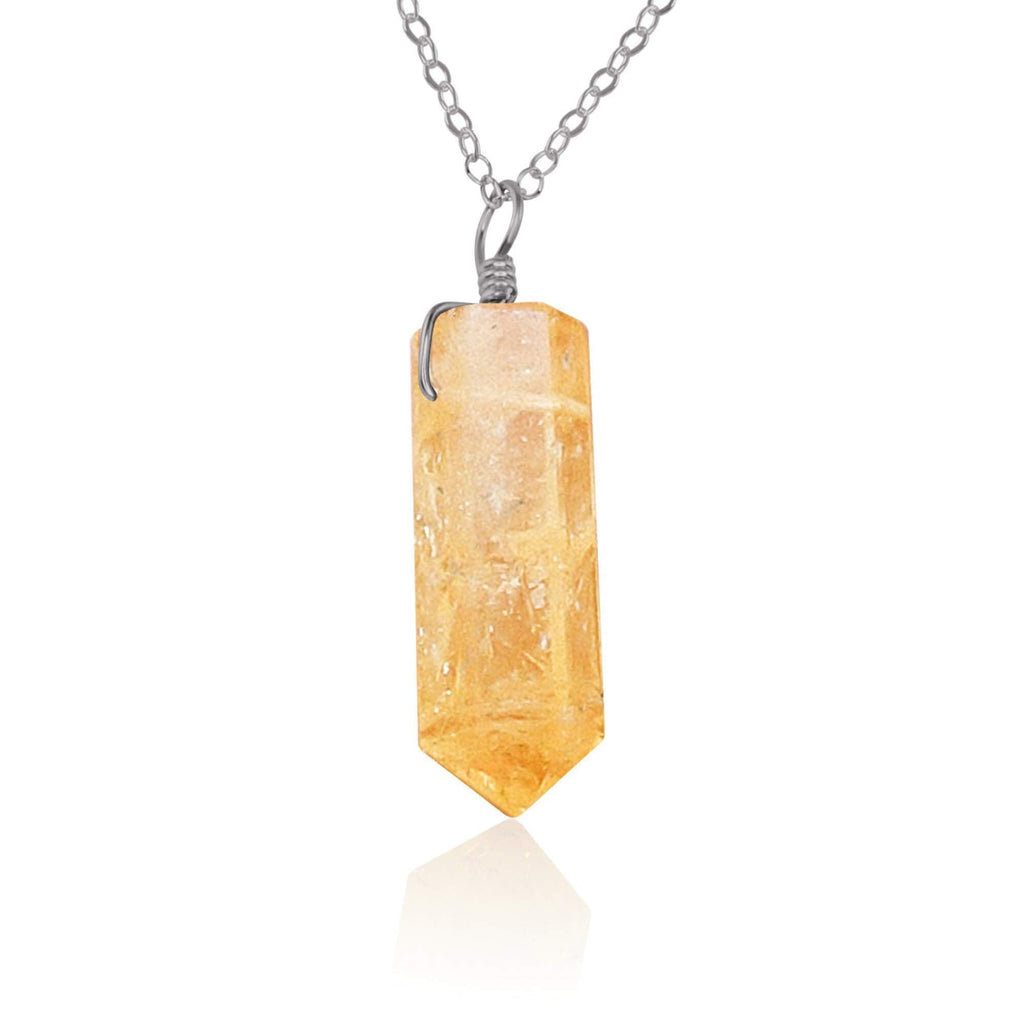Citrine Gemstone Generator Tower Point Pendant Necklace - Citrine Gemstone Generator Tower Point Pendant Necklace - Stainless Steel / Cable - Luna Tide Handmade Crystal Jewellery