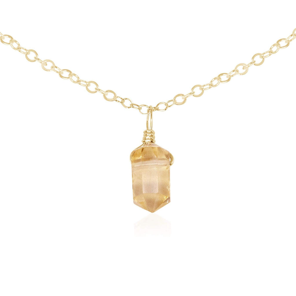 Citrine Mini Double Terminated Crystal Point Pendant Choker Necklace - Citrine Mini Double Terminated Crystal Point Pendant Choker Necklace - 14k Gold Fill / Cable - Luna Tide Handmade Crystal Jewellery