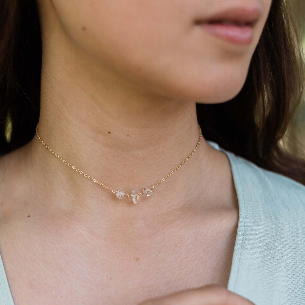 Crystal Quartz Beaded Chain Choker Necklace - Crystal Quartz Beaded Chain Choker Necklace - 14k Gold Fill - Luna Tide Handmade Crystal Jewellery