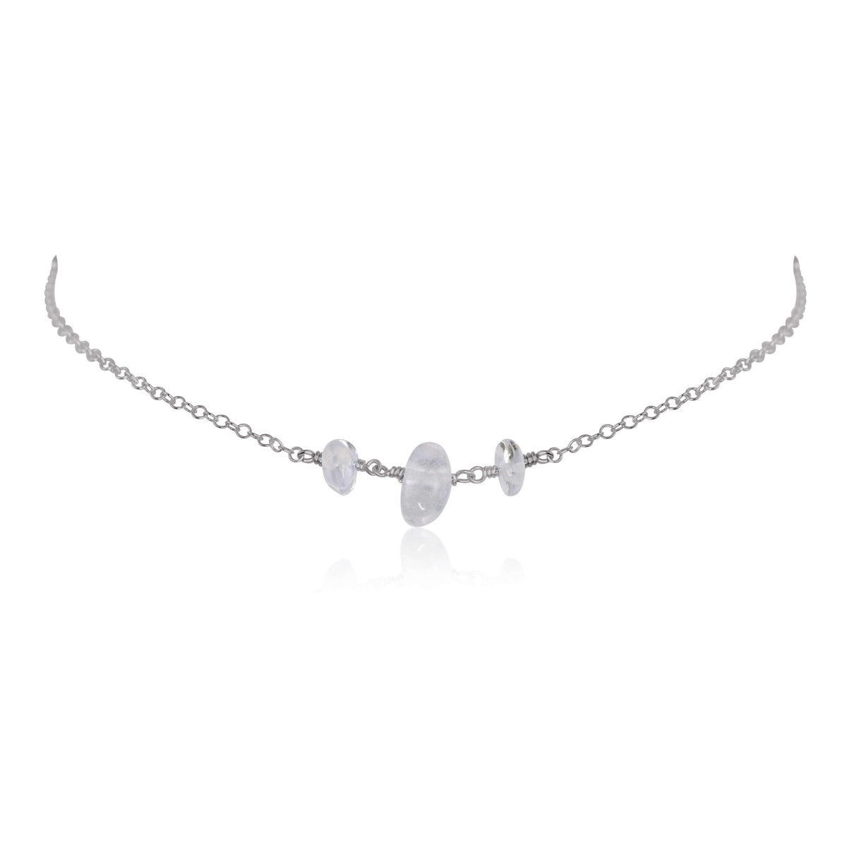 Beaded Chain Choker - Crystal Quartz - Stainless Steel - Luna Tide Handmade Jewellery