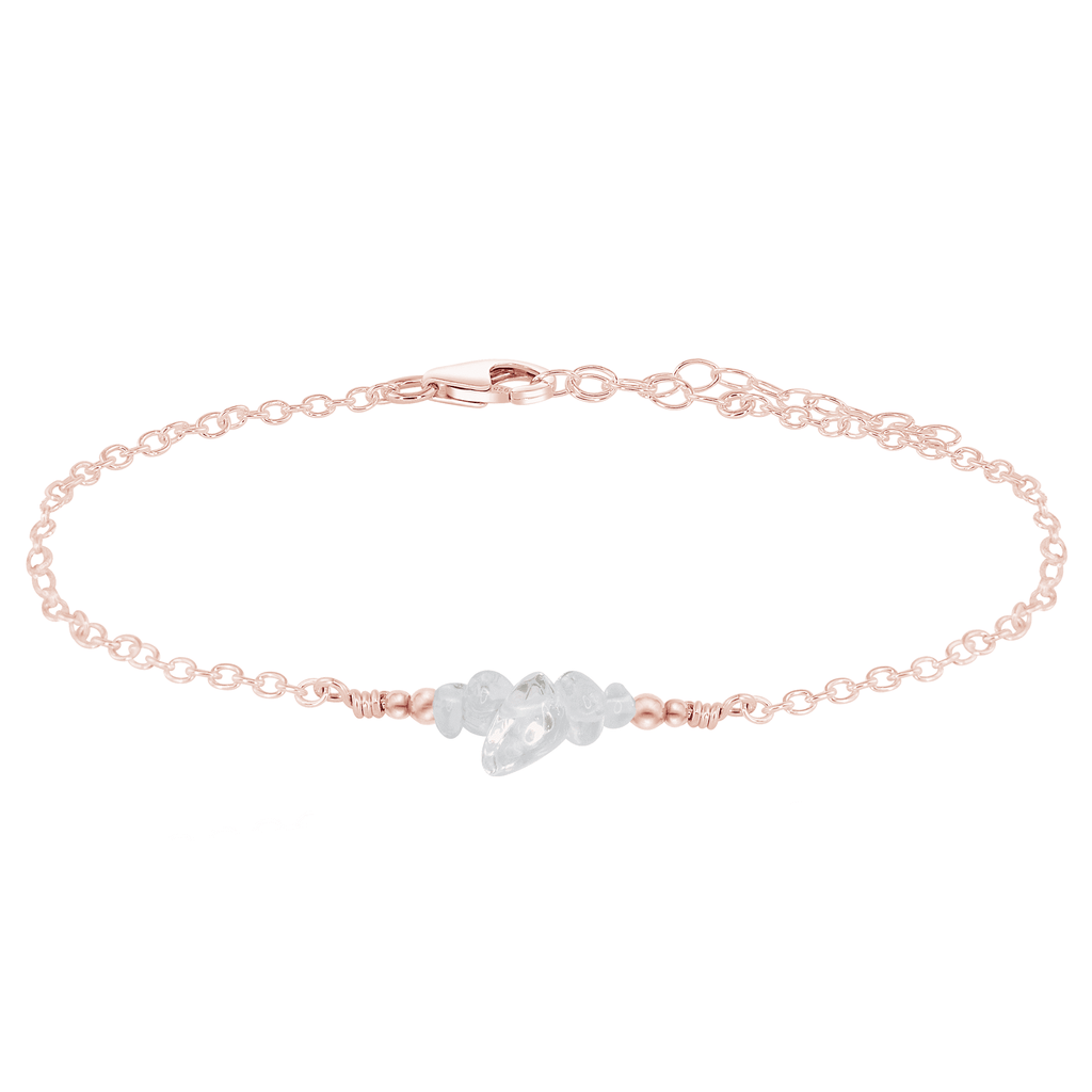 Crystal quartz Chip Bead Bar Anklet - Crystal quartz Chip Bead Bar Anklet - 14k Rose Gold Fill - Luna Tide Handmade Crystal Jewellery
