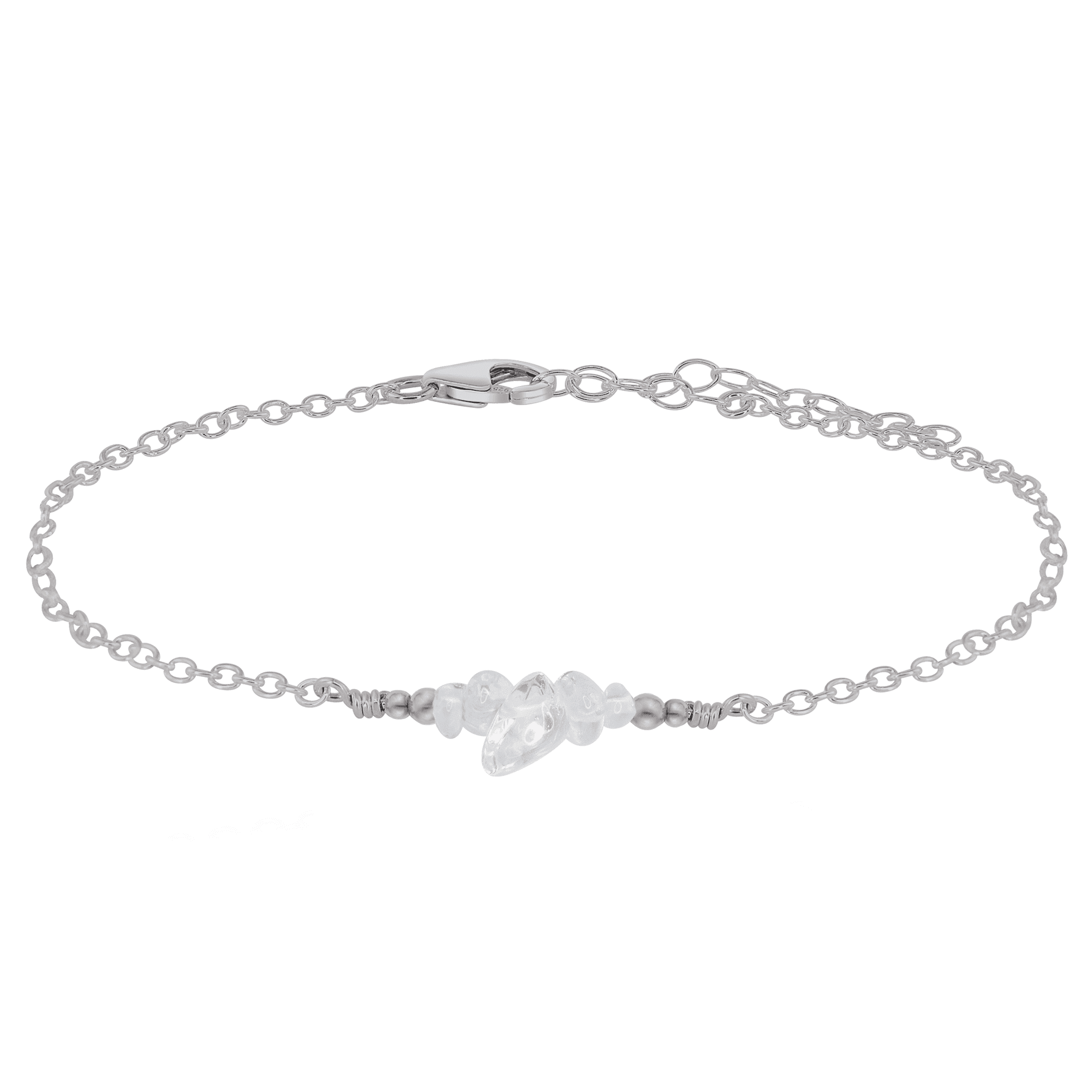 Crystal quartz Chip Bead Bar Anklet - Crystal quartz Chip Bead Bar Anklet - Stainless Steel - Luna Tide Handmade Crystal Jewellery