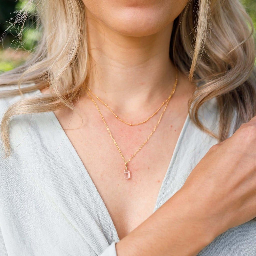 Crystal Quartz Double Terminated Crystal Chain Layered Choker Necklace - Crystal Quartz Double Terminated Crystal Chain Layered Choker Necklace - 14k Gold Fill - Luna Tide Handmade Crystal Jewellery