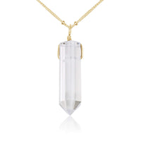 Large Crystal Point Necklace - Crystal Quartz - 14K Gold Fill Satellite - Luna Tide Handmade Jewellery