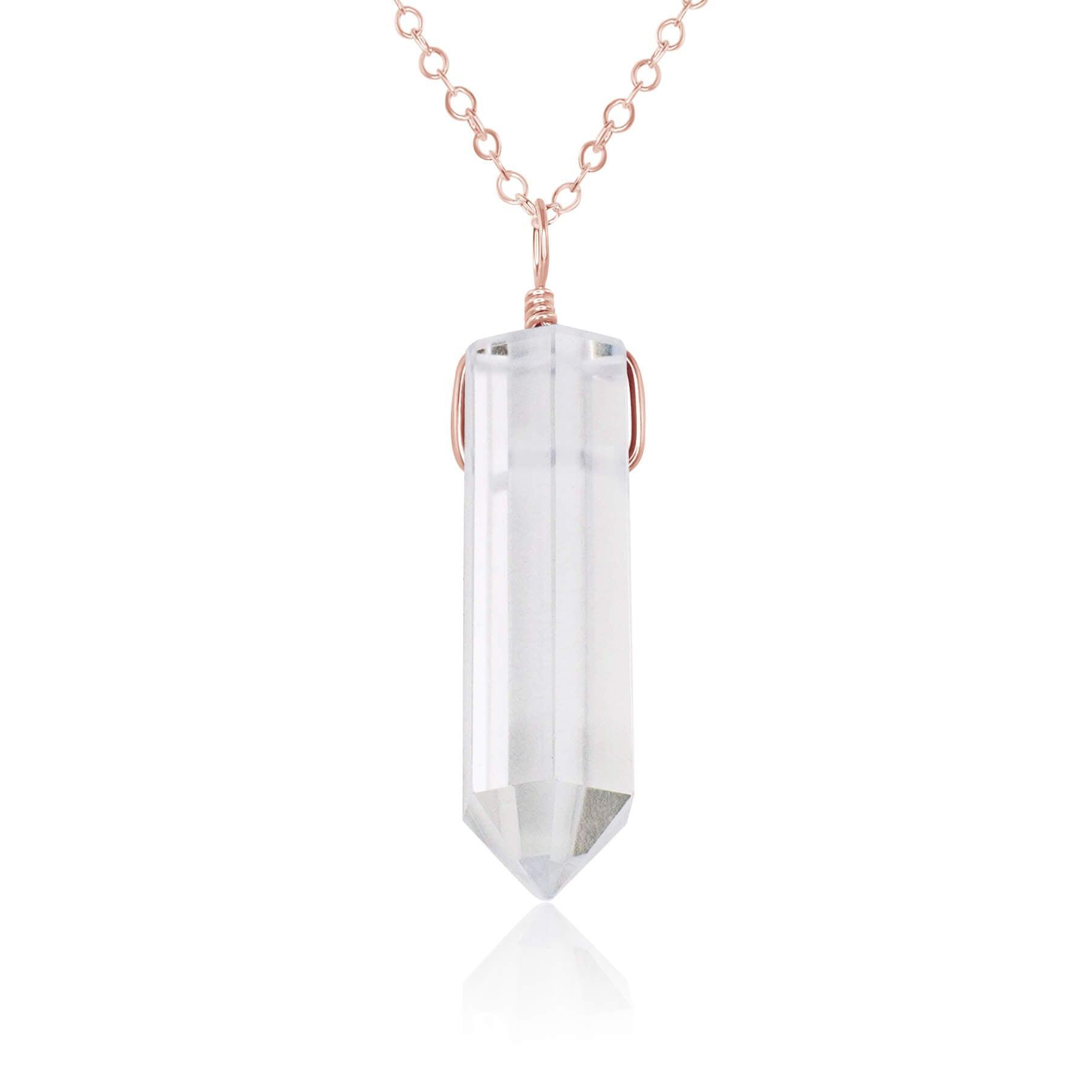 Crystal Quartz Gemstone Generator Tower Point Pendant Necklace - Crystal Quartz Gemstone Generator Tower Point Pendant Necklace - 14k Rose Gold Fill / Cable - Luna Tide Handmade Crystal Jewellery