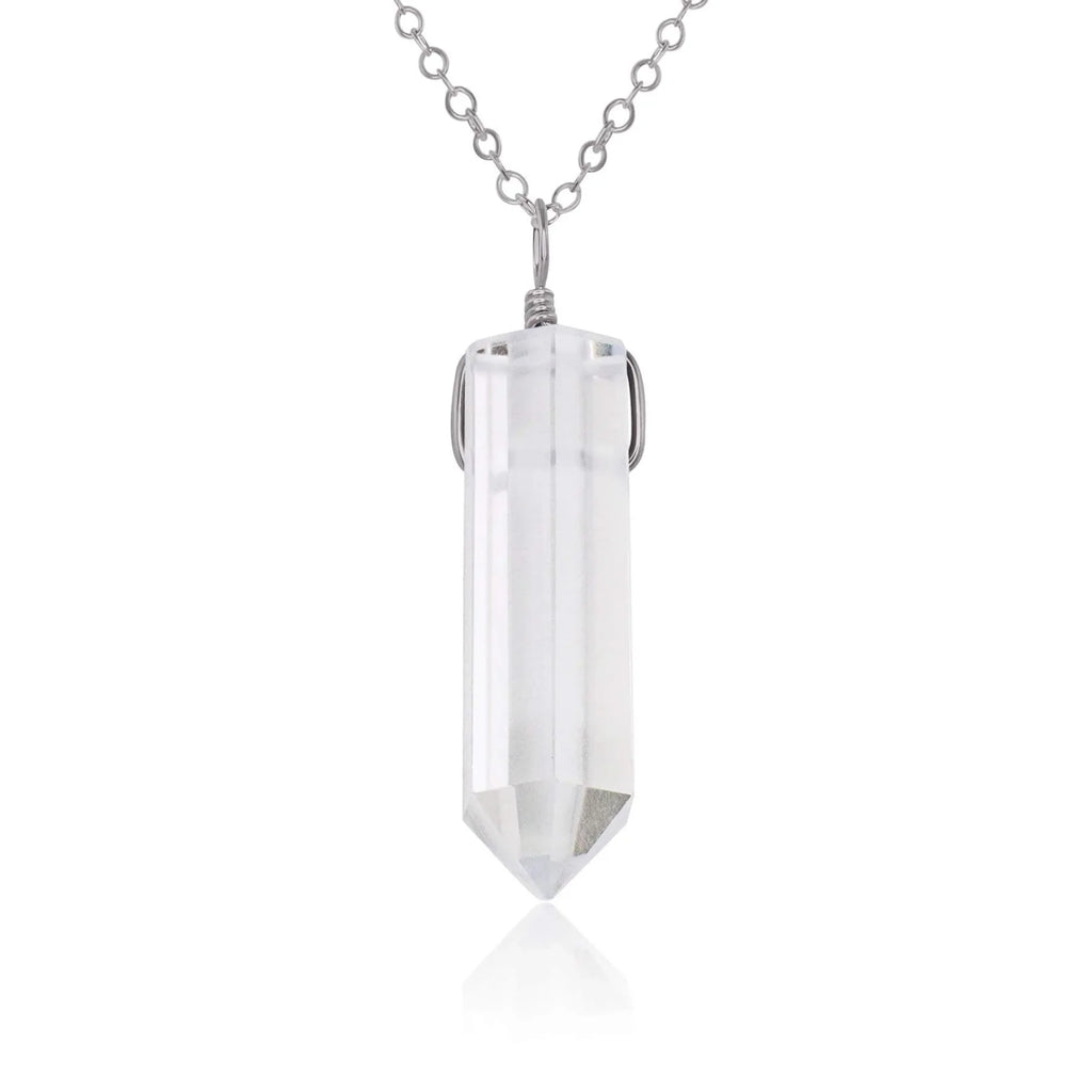 Crystal Quartz Gemstone Generator Tower Point Pendant Necklace - Crystal Quartz Gemstone Generator Tower Point Pendant Necklace - Stainless Steel / Cable - Luna Tide Handmade Crystal Jewellery