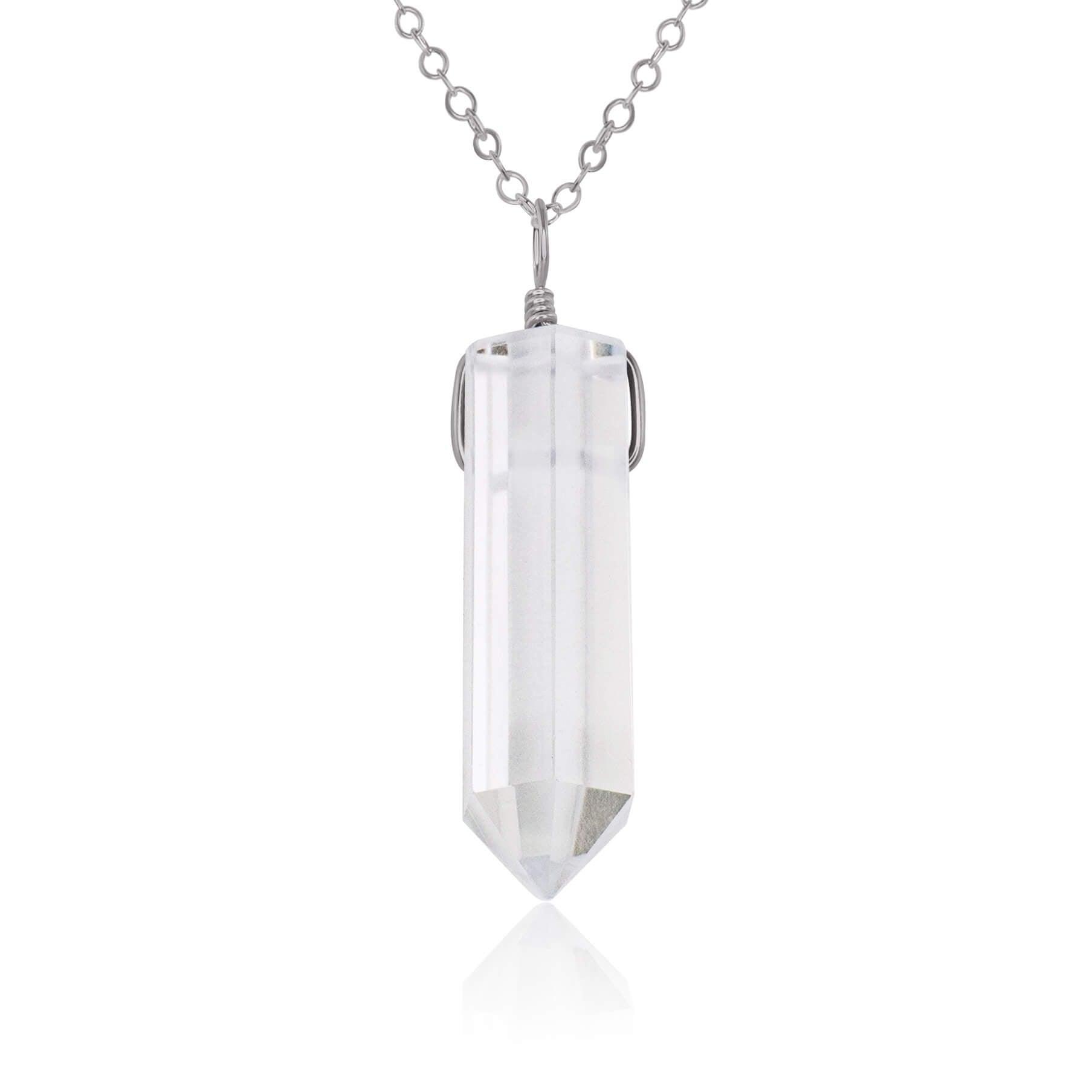 Crystal Quartz Gemstone Generator Tower Point Pendant Necklace - Crystal Quartz Gemstone Generator Tower Point Pendant Necklace - Stainless Steel / Cable - Luna Tide Handmade Crystal Jewellery