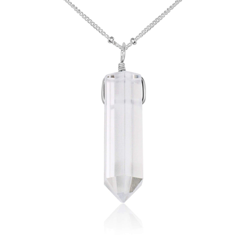 Crystal Quartz Gemstone Generator Tower Point Pendant Necklace - Crystal Quartz Gemstone Generator Tower Point Pendant Necklace - Sterling Silver / Satellite - Luna Tide Handmade Crystal Jewellery