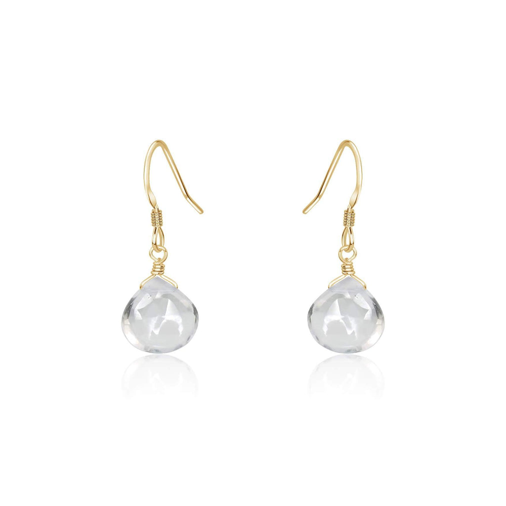 Crystal Quartz Gemstone Teardrop Dangle Earrings - Crystal Quartz Gemstone Teardrop Dangle Earrings - 14k Gold Fill - Luna Tide Handmade Crystal Jewellery