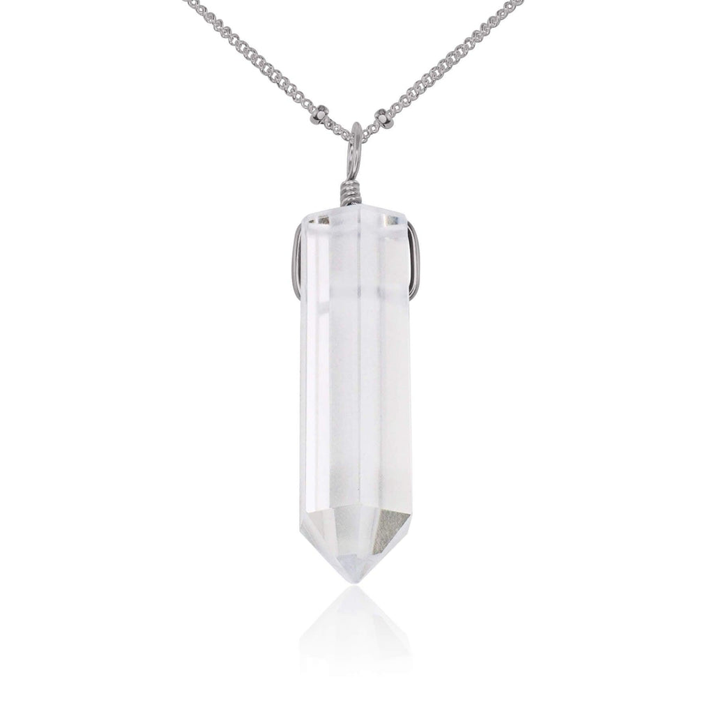 Crystal Quartz Generator Point Pendant Necklace - Crystal Quartz Generator Point Pendant Necklace - Stainless Steel / Satellite - Luna Tide Handmade Crystal Jewellery