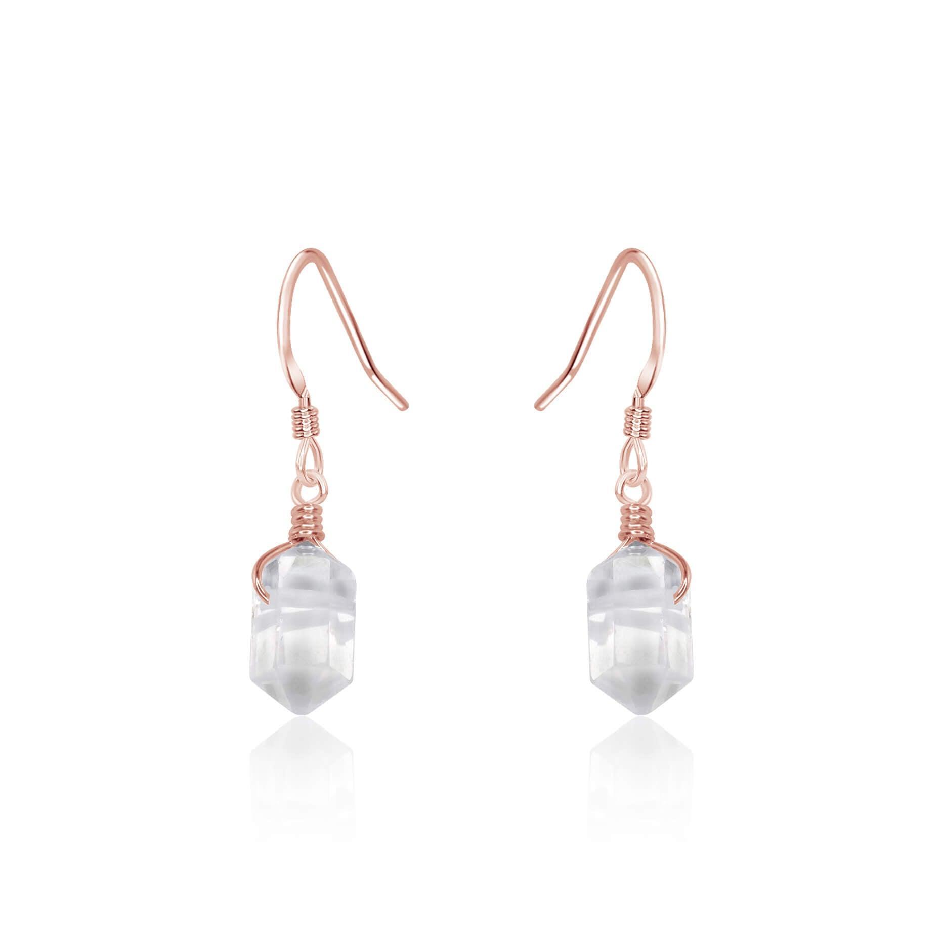 Crystal Quartz Mini Double Terminated Crystal Point Dangle Drop Earrings - Crystal Quartz Mini Double Terminated Crystal Point Dangle Drop Earrings - 14k Rose Gold Fill - Luna Tide Handmade Crystal Jewellery