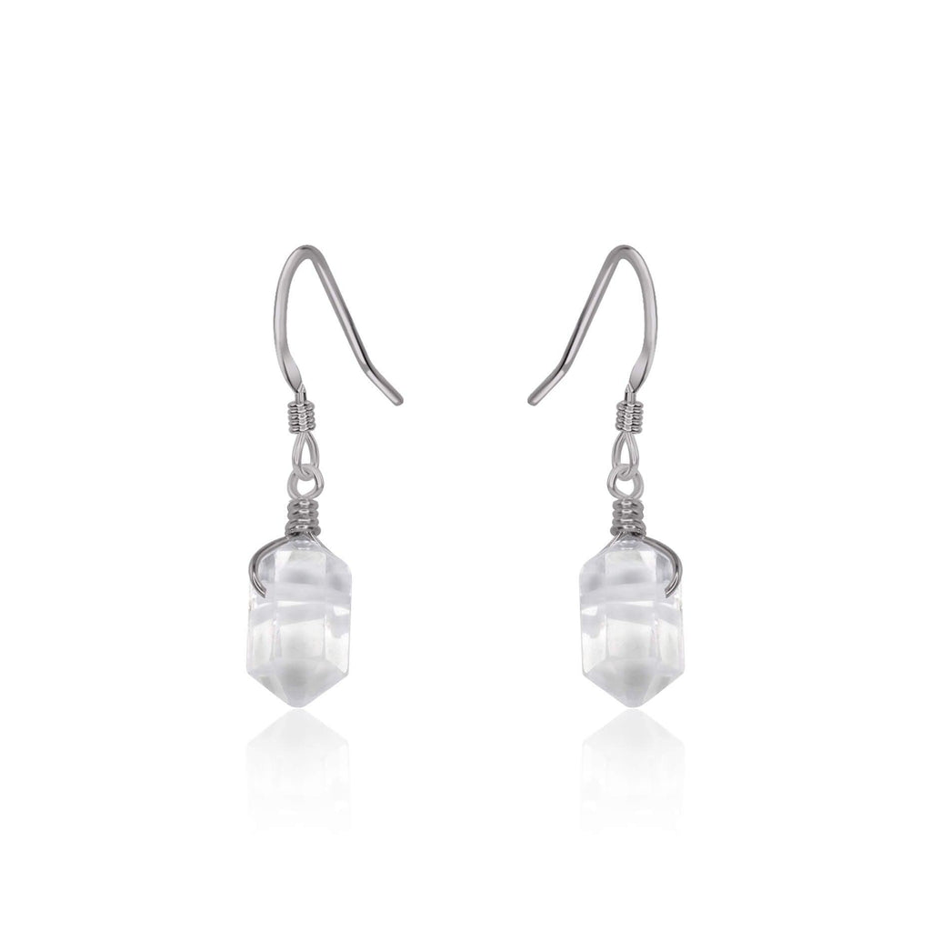 Crystal Quartz Mini Double Terminated Crystal Point Dangle Drop Earrings - Crystal Quartz Mini Double Terminated Crystal Point Dangle Drop Earrings - Stainless Steel - Luna Tide Handmade Crystal Jewellery
