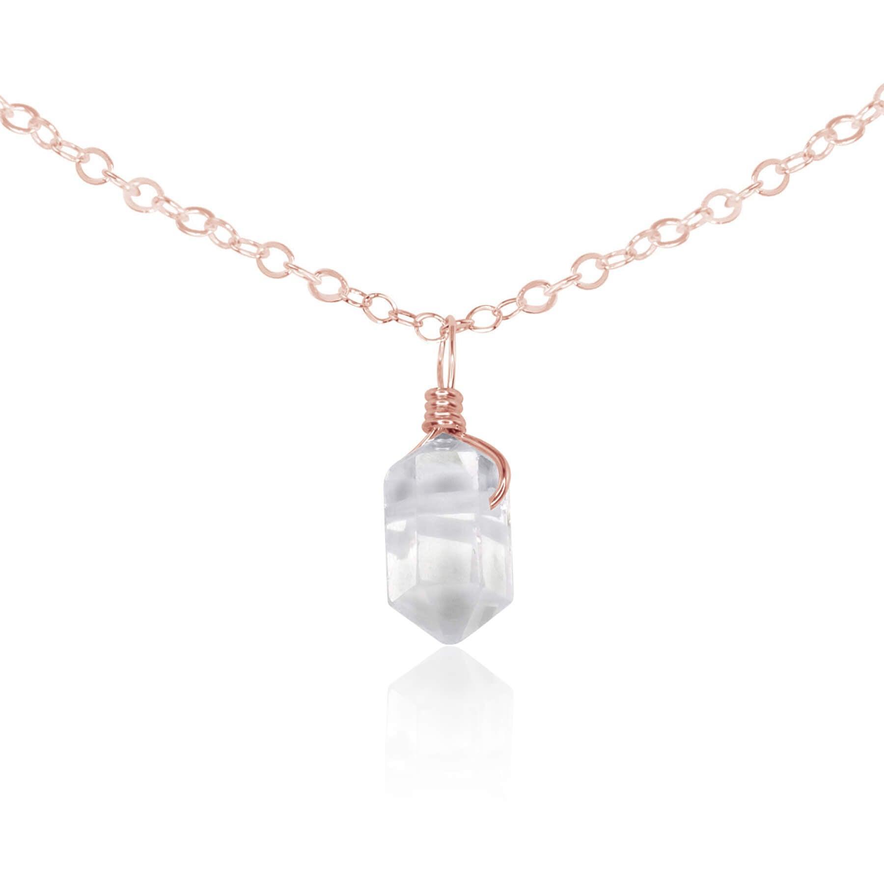 Crystal Quartz Mini Double Terminated Crystal Point Pendant Choker Necklace - Crystal Quartz Mini Double Terminated Crystal Point Pendant Choker Necklace - 14k Rose Gold Fill / Cable - Luna Tide Handmade Crystal Jewellery